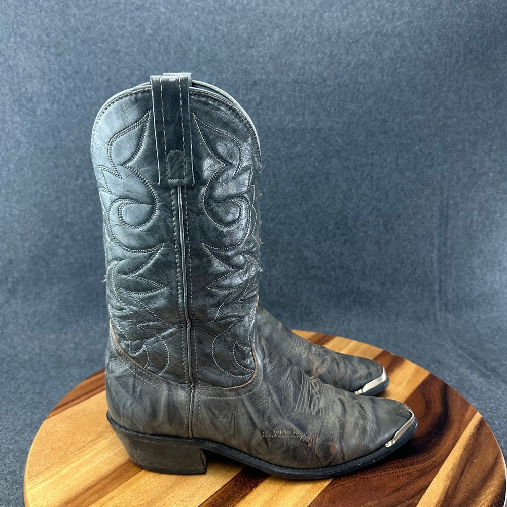 ACME Mens Vintage Gray Leather Cowboy Western Boots Metal Toe Rand Size 8D